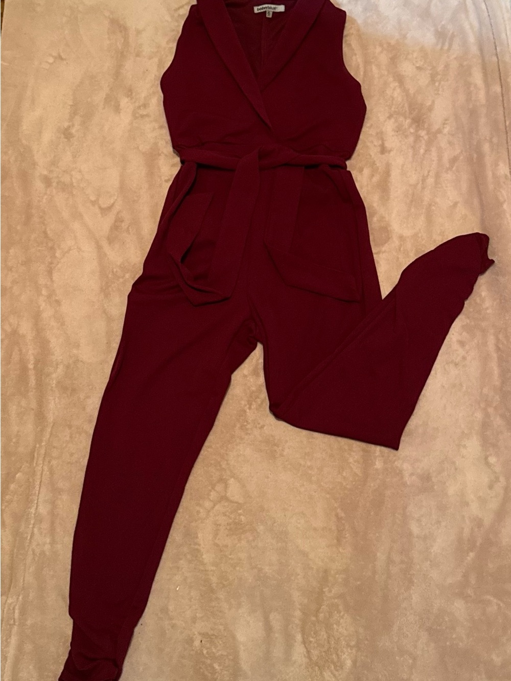 bailey blue Sleeveless Belted Jumpsuit in Burgundy